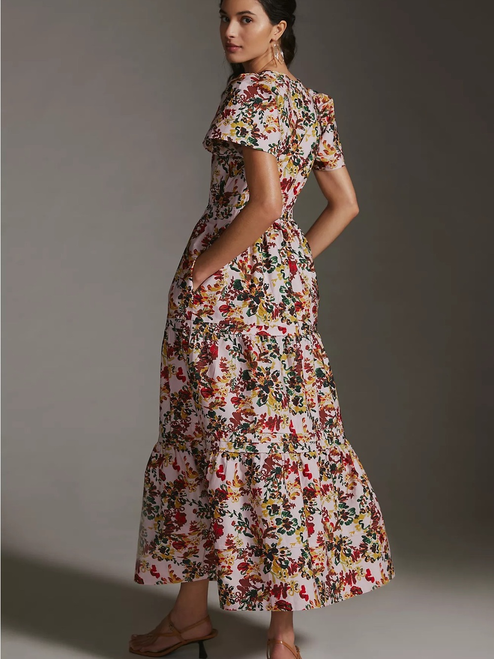 Anthropologie Maeve Somerset Pink Floral Tiered Maxi Dress, size small - Picture 3 of 5